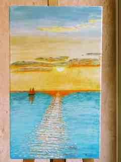 Pittura intitolato "Coucher de soleil e…" da Jean Guyou, Opera d'arte originale, Olio