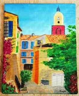 Painting titled "Rue de Saint Tropez" by Jean Guyou, Original Artwork, Oil