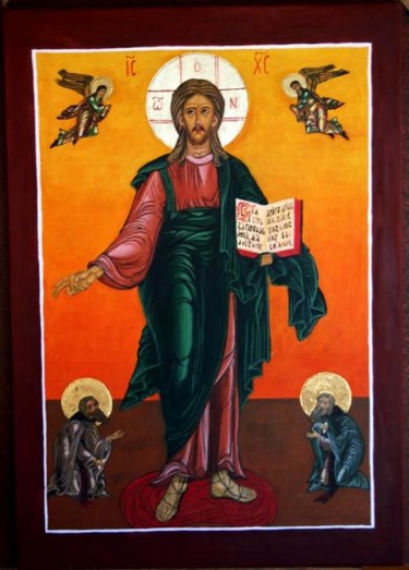 Painting titled "Christ Pantocrator" by Jean Guyou, Original Artwork, Tempera