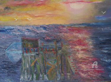 Peinture intitulée "Carrelet baie d'yves" par Guyrichd, Œuvre d'art originale, Huile