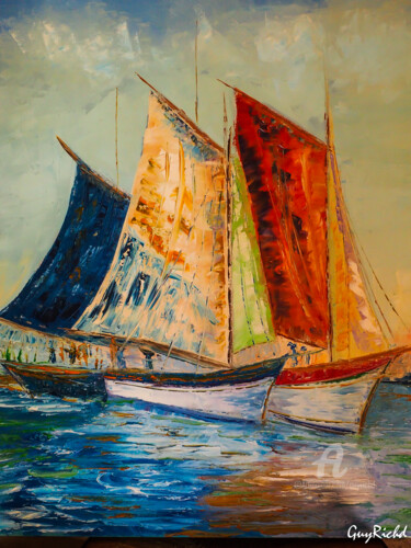 Schilderij getiteld "marine 1-bateaux-an…" door Guyrichd, Origineel Kunstwerk