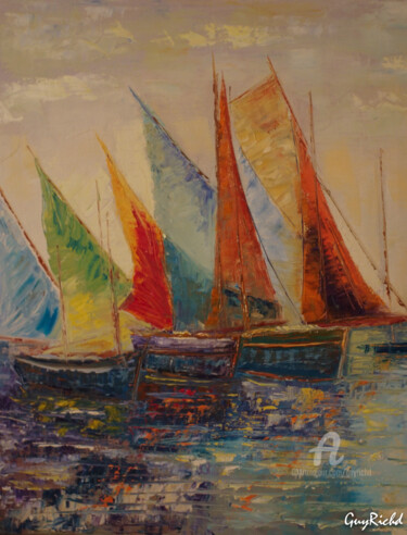 Peinture intitulée "marine-2-bateaux-an…" par Guyrichd, Œuvre d'art originale, Huile