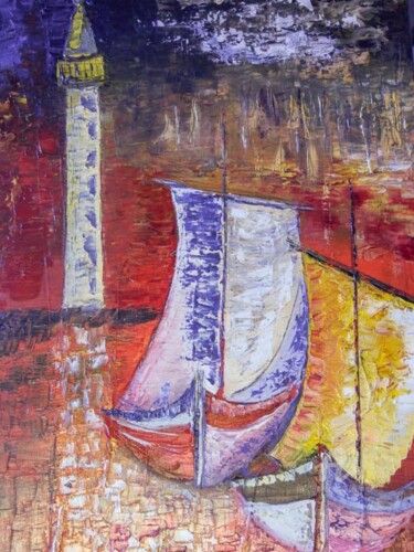 Pintura titulada "Port de pêche" por Guyrichd, Obra de arte original, Oleo