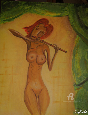 Pintura intitulada "Flutiste nue. jpg" por Guyrichd, Obras de arte originais, Acrílico
