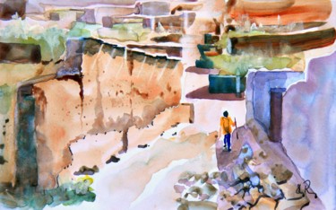 Peinture intitulée "Le village d'Assoul" par Guy Rossey, Œuvre d'art originale, Aquarelle