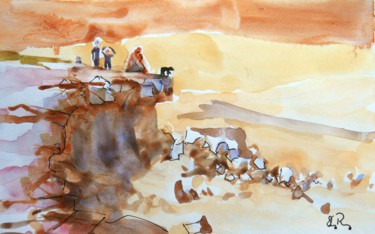 Painting titled "Une famille nomade" by Guy Rossey, Original Artwork, Watercolor