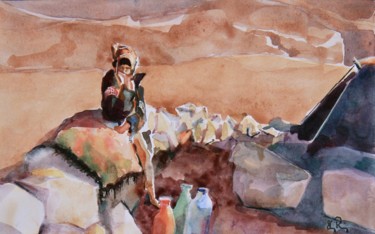 Painting titled "La petite nomade" by Guy Rossey, Original Artwork, Watercolor