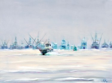 Painting titled "Back to the harbour" by Guy Rossey, Original Artwork, Oil