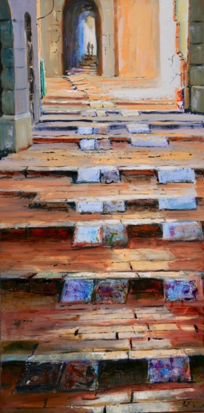 Painting titled "The steps" by Guy Rossey, Original Artwork, Oil