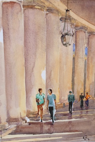 Painting titled "Les colonnades de R…" by Guy Rossey, Original Artwork, Watercolor