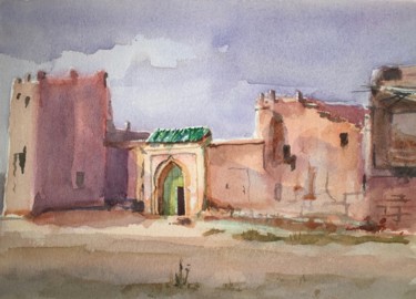 Painting titled "La kasbah de Tamdag…" by Guy Rossey, Original Artwork, Watercolor