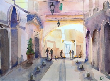 Painting titled "Rue Jacques Coeur" by Guy Rossey, Original Artwork, Watercolor