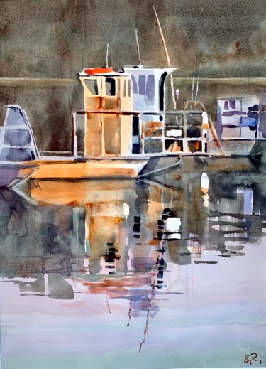 Peinture intitulée "Les bateaux fin d'a…" par Guy Rossey, Œuvre d'art originale, Aquarelle