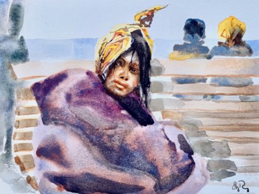 Pintura intitulada "La jeune immigrée" por Guy Rossey, Obras de arte originais, Aquarela