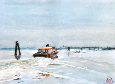 Pintura intitulada "Sortie du port" por Guy Rossey, Obras de arte originais, Aquarela