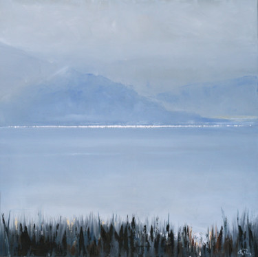 Painting titled "Le rai sur le lac" by Guy Rossey, Original Artwork, Oil