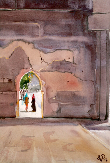 Pintura titulada "La porte dans les r…" por Guy Rossey, Obra de arte original, Acuarela
