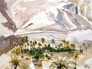 Schilderij getiteld "Les palmiers dans l…" door Guy Rossey, Origineel Kunstwerk, Aquarel