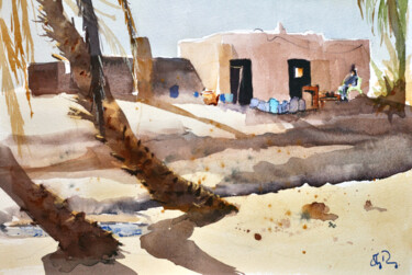 Painting titled "L’oasis" by Guy Rossey, Original Artwork, Watercolor