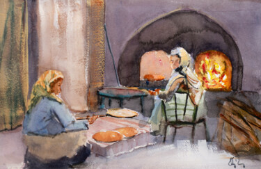 Painting titled "Le pain quotidien" by Guy Rossey, Original Artwork, Watercolor