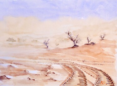 Schilderij getiteld "La tempête de sable" door Guy Rossey, Origineel Kunstwerk, Aquarel
