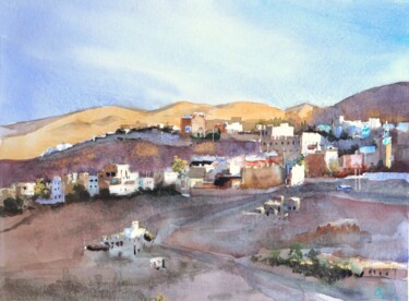 Peinture intitulée "Le village de monta…" par Guy Rossey, Œuvre d'art originale, Aquarelle