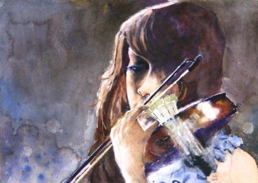Pintura intitulada "The Violonist" por Guy Rossey, Obras de arte originais, Óleo