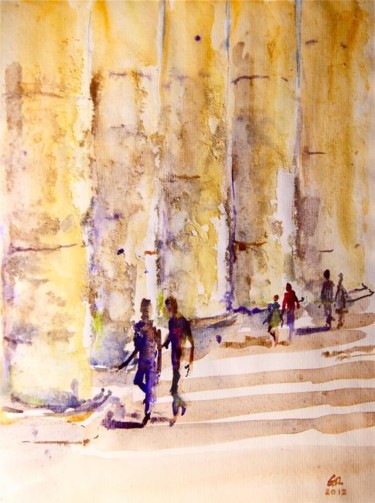 Malerei mit dem Titel "Under the Colonnade" von Guy Rossey, Original-Kunstwerk, Öl