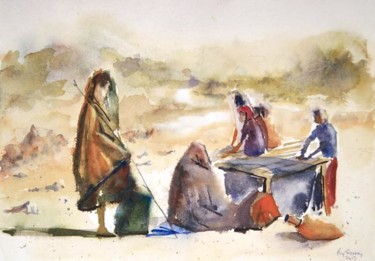 Painting titled "In the dry riverbed" by Guy Rossey, Original Artwork, Watercolor