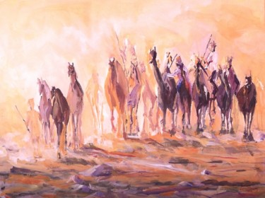 Painting titled "The camel trekking" by Guy Rossey, Original Artwork, Acrylic