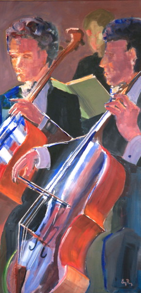 Painting titled "The cellos" by Guy Rossey, Original Artwork, Oil