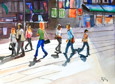 Painting titled "Pedestrian crossing" by Guy Rossey, Original Artwork, Oil