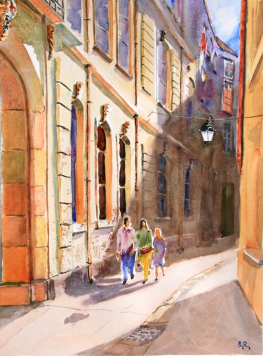 Peinture intitulée "A little street in…" par Guy Rossey, Œuvre d'art originale, Aquarelle