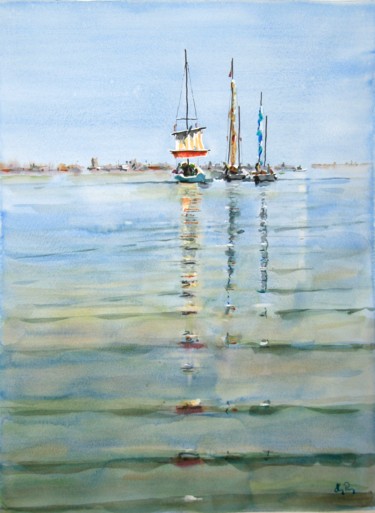 Painting titled "No wind" by Guy Rossey, Original Artwork, Watercolor