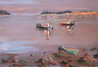 Painting titled "Fishing boats at re…" by Guy Rossey, Original Artwork, Acrylic