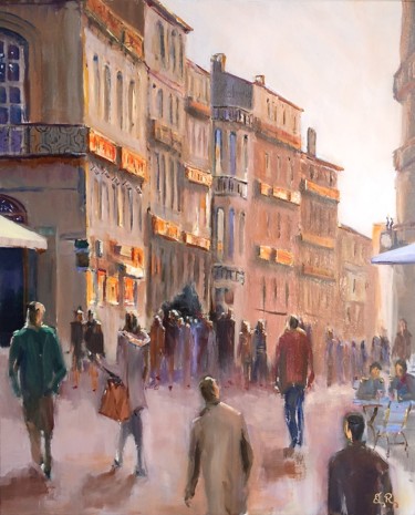 Painting titled "Street in Montpelli…" by Guy Rossey, Original Artwork, Oil