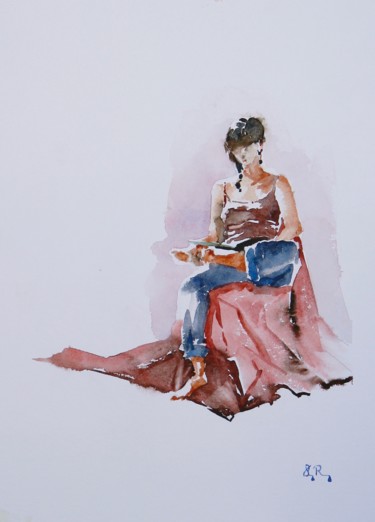 Painting titled "Pause!" by Guy Rossey, Original Artwork, Watercolor