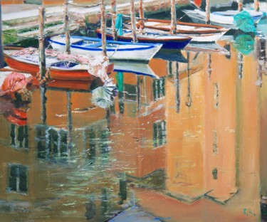 Pintura intitulada "Along the canal, Ch…" por Guy Rossey, Obras de arte originais, Óleo