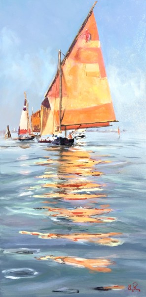 Pittura intitolato "Sailboats in the la…" da Guy Rossey, Opera d'arte originale, Olio