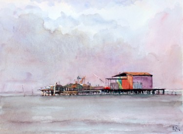 Painting titled "Pellestrina (3)" by Guy Rossey, Original Artwork, Watercolor