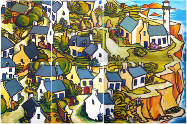 Peinture intitulée "Dans un village" par Guy Terrier, Œuvre d'art originale, Acrylique Monté sur Châssis en bois