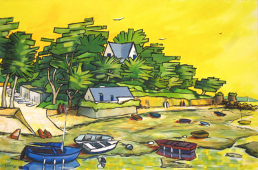 Schilderij getiteld "Arradon à marée bas…" door Guy Terrier, Origineel Kunstwerk, Acryl