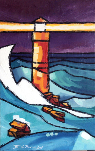 Painting titled "Phare III" by Guy Terrier, Original Artwork, Acrylic