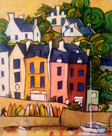 Pintura titulada "Sauzon, vue sur Qua…" por Guy Terrier, Obra de arte original, Acrílico