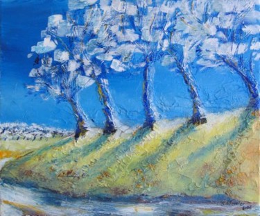 Peinture intitulée "Les vergers bleus" par Guy Terrier, Œuvre d'art originale, Huile