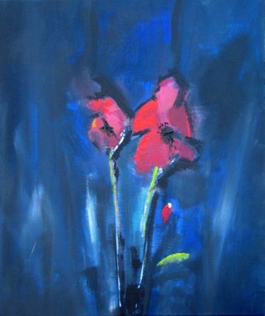 Painting titled "Coquelicots" by Guy Terrier, Original Artwork, Oil