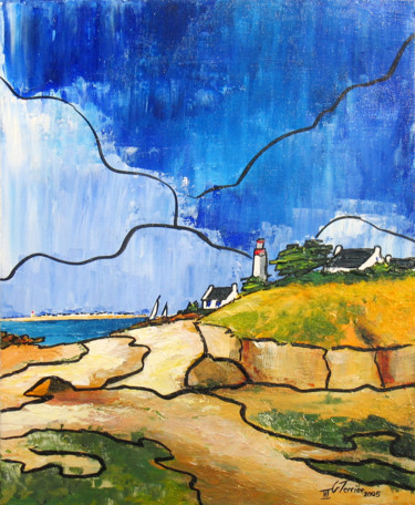 Malerei mit dem Titel "Phares dans le golfe" von Guy Terrier, Original-Kunstwerk, Öl