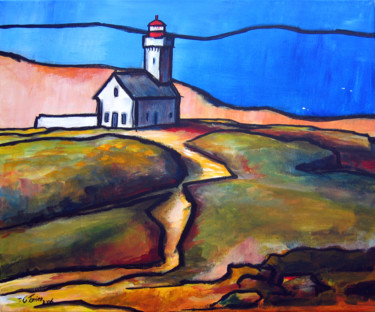Painting titled "Le phare des Poulai…" by Guy Terrier, Original Artwork, Acrylic