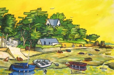 Peinture intitulée "Arradon à marée bas…" par Guy Terrier, Œuvre d'art originale, Huile