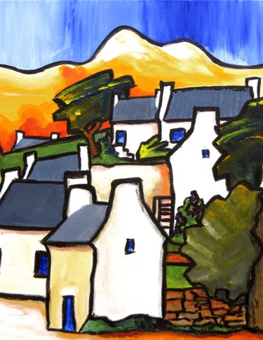 Painting titled "Village Breton" by Guy Terrier, Original Artwork, Acrylic